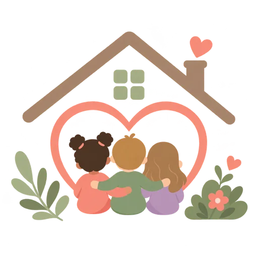 Three children beneath a home and heart